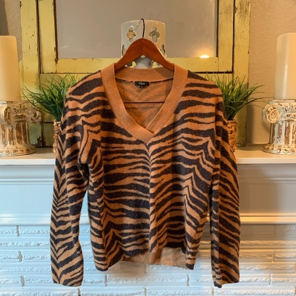 RAILS Eleanor Chestnut Tiger Stripe V-Neck Wool & Cashmere Sweater Size XS - Picture 2 of 6